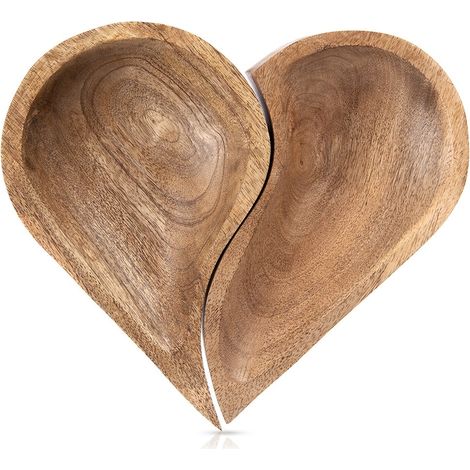 Platos de madera con forma de corazón, mango, juego de 2