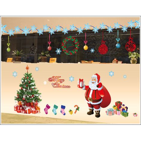 NoëL Autocollants Fenetre NoëL Décoration Fenêtres Stickers Muraux Amovibles Mur De FenêTres en Vinyle DIY Autocollants DéCalcomanie (4 Feuilles X 30  90cm) (Rouge) (1/5)