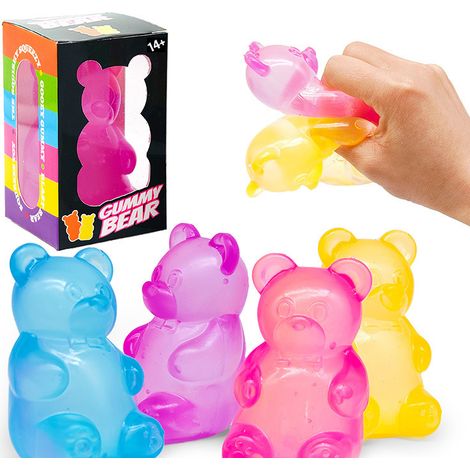 Oursons gélifiés extensibles et squishies, design pailleté transparent, lot de 4 jouets anti-stress portables (1/4)