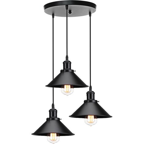 3-flammig Hängelampe Retro Pendelleuchte Industrial Eisen Regenschirm Lampenschirm E27 Hängeleuchte für Esstisch Küche Bars Bauernhaus (Schwarz)