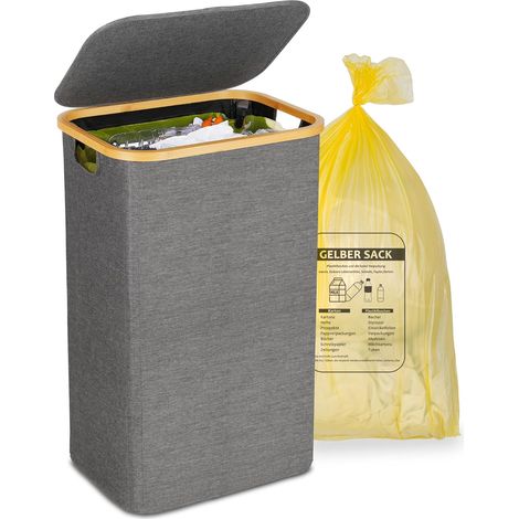 Support pour sac poubelle jaune 100 l, avec couvercle, support de sac poubelle pour sacs jaunes, retrait facile grâce à la porte à l'arrière, récipient pour cuisine et maison [sans poche (1/5)