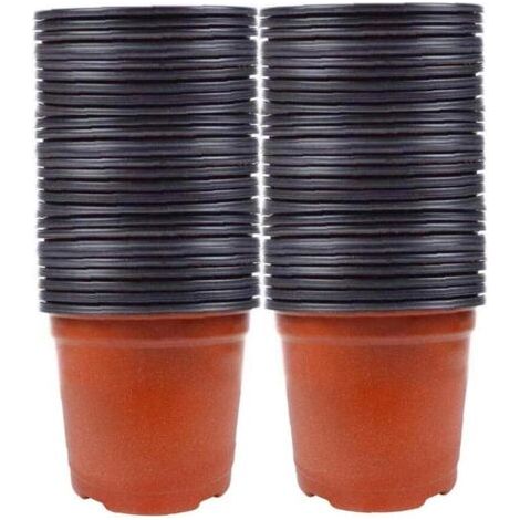 QORVA-Lot de 100 pots de semis en plastique 8x10cm – Drainage optimal – Pour boutures, semis et germination – Lavables et réutilisables - 100pcs (1/5)