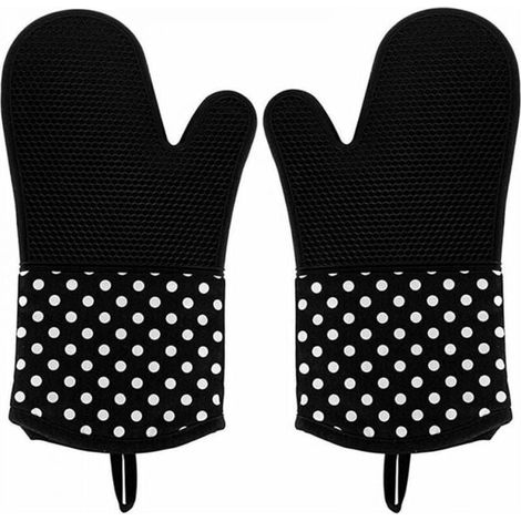 Black 1 Pair Kitchen Gloves Oven Gloves 300°C Grill Gloves Heat Resistant Silicone Cooking Gloves for BBQ Cooking Grilling 100% Cotton Lining YMYNY (1/4)
