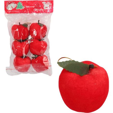 Set di 6 ciondoli a forma di mela rossa per decorazioni natalizie. (1/4)