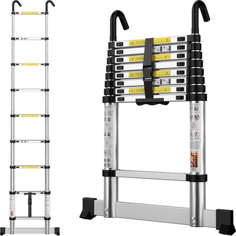Echelle Telescopique 2,6m en Aluminium Échelle Télescopique, avec Barre Stabilisatrice et Crochets Amovibles, Escabeau Telescopique Portable Convient aux réparations à Domicile, Charge 150 KG (1/5)