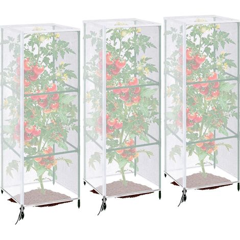 Set mit 3 Gartenschutznetzen — Quadratische Abdeckungen für Tomatenkäfige (150 x 45 cm) — Barriere gegen Insekten und Vögel