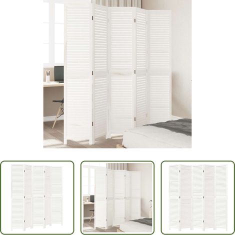 vidaXL Biombo separador de 5 paneles madera maciza Paulownia blanco retro (1/5)