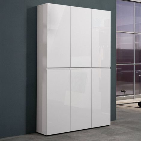 Zapatero Diva, Mueble para Zapatos 20 Estantes, Hecho en Italia, 34x122x200h cm Blanco Brillante (1/5)