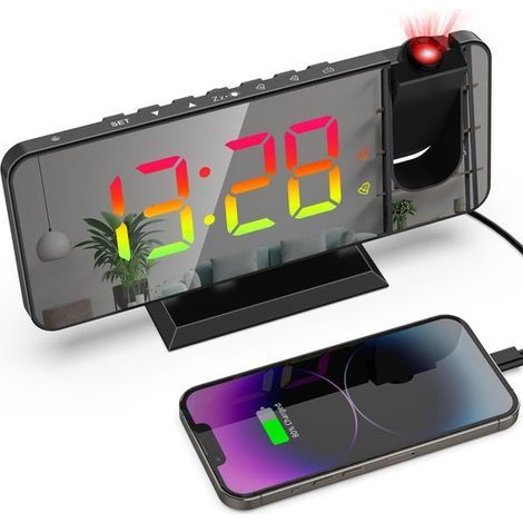 Longziming – RGB-Projektionsuhr mit Doppelalarm – 7-Farben-Display, 180° drehbare Projektion und USB-Stromversorgung (1/5)