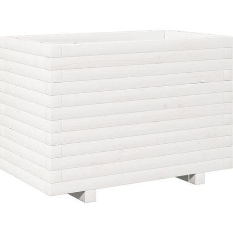 Pot de fleurs blanc, mesurant 70 x 40 x 49,5 cm, en bois de pin massif. (1/5)