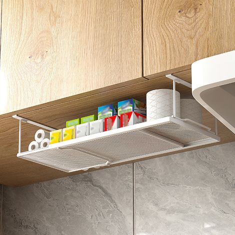 Étagère sous armoire étagère réglable avec maille métallique Anti Tilt Rack de rangement extensible pour cuisine salle de bains - blanc (1/5)