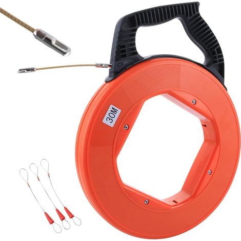 Enrouleur de câble - 50 m - Spirale de rétraction avec ressort de rétraction - Avec boîtier en plastique - Fil de traction de 5 mm pour tuyaux vides pour travaux électriques, télécommunications (1/5)