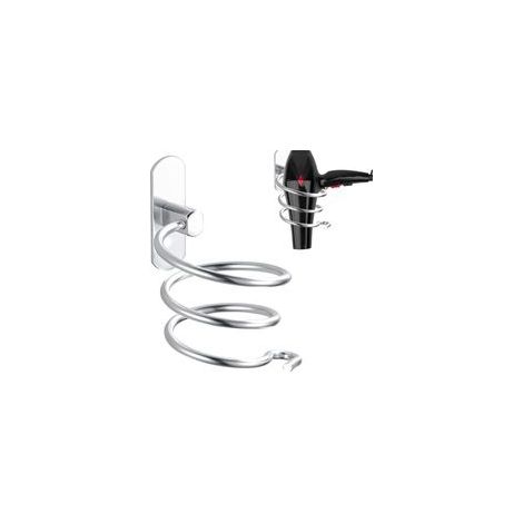Support de sèchecheveux spirale argenté Aluminium, sans perçage, pour salle de bain et cuisine