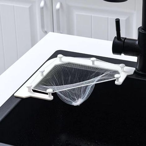 Crepine d'angle, crepine triangulaire a trois supports, sac de crepine multi-usages (1 support + 100 sacs filtrants) (Blanc (1 support + 100 sacs filtrants)) (1/5)
