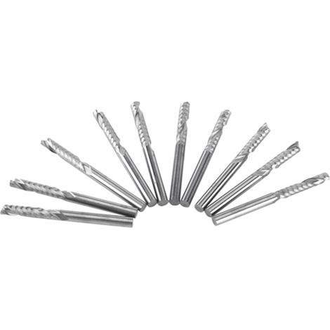 Lot de 10 fraises à une seule hélice pour outils CNC, diamètre 3,175 mm, longueur de coupe 22 mm (1/5)