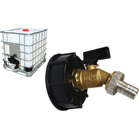 Adaptateur IBC 1000 l Adaptateur de réservoir IBC Adaptateur de réservoir S60X6 pour robinet de jardin en laiton (S606 fil épais noir poignée papillon export pagode) (1/5)