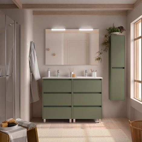 Badezimmermöbel NOJA 1200 3 Schubladen GREEN SATIN + Waschtisch (1/2)