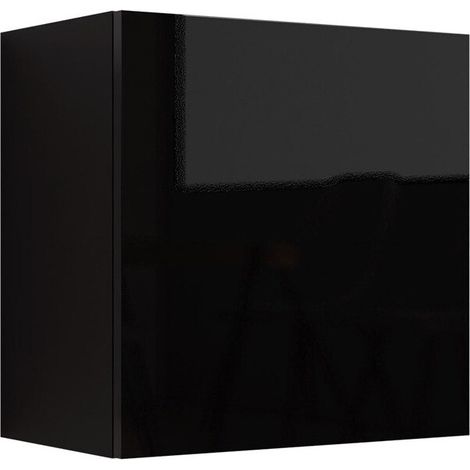 Armario de pared Vilrin I, Negro + Negro brillante, 50x50cm, Número de puertas: 130cm, Estanterías, Aglomerado laminado, MDF