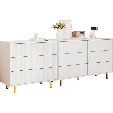Unité à tiroirs modulaires avec 9 tiroirs,buffet au design moderne,armoire de rangement,blanc et or - H72/W200/D40 cm (1/5)
