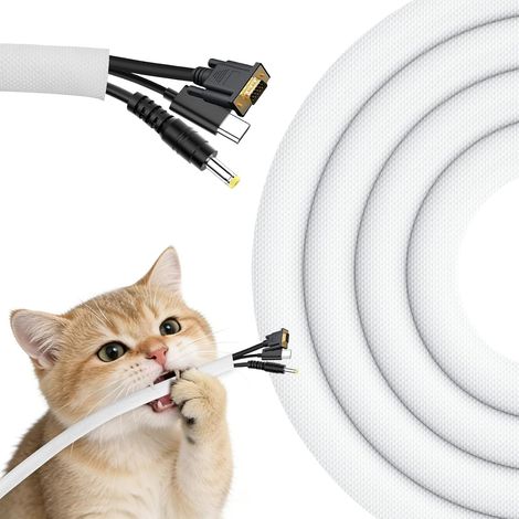 Gaine de protection de câble - Blanc - 3 m - Avec fermeture automatique - Diamètre 9,5 mm - Pour TV, PC, home cinéma et câble réseau, résistant aux morsures pour chien (1/5)