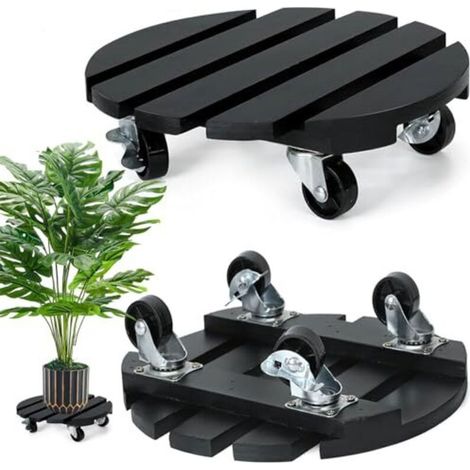 supports ronds pour plantes, supports en bois de 30 cm pour fleurs, supports pour plantes avec roulettes verrouillables à 360°, soucoupes robustes pour pots de fleurs avec roulettes, résistant aux int