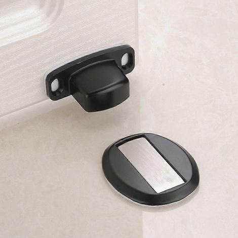 Butée de porte magnétique noire en métal robuste, avec vis auto-adhésives dissimulées 3M pour fixation au sol. (1/4)