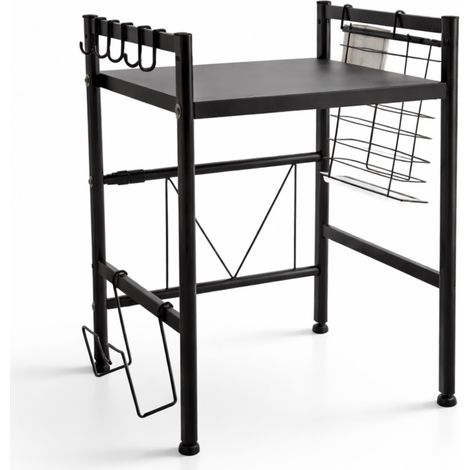 Scaffale Cucina Estensibile Nero per Microonde 1 o 2 Ripiani Cucina 1 RIPIANO