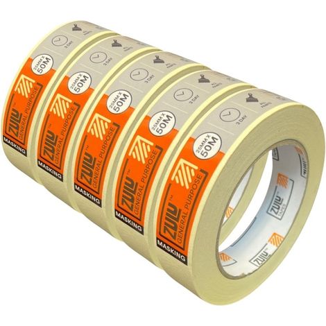Zulu Premium Painters Beige Masking Tape (L)50m (W)25mm, Pack of 5
