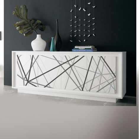 Madia linea Pure 4 ante in finitura Bianco laccato opaco con righe (1/3)