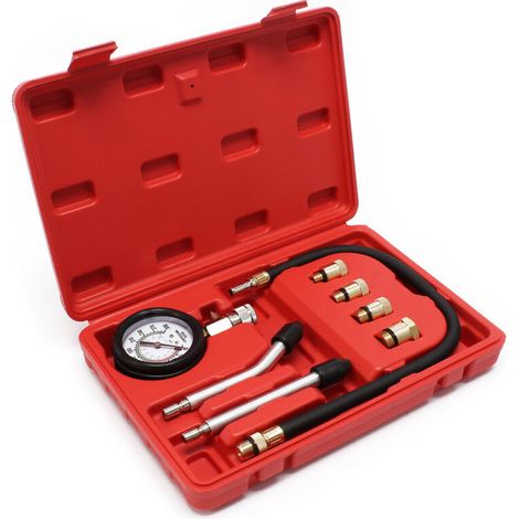 Wiltec Kit 9 pièces de Testeur de compression - 0-21 bars / 0-300 PSI - avec Tuyaux et Adaptateurs - dans un Coffret - pour Moteurs à essence de Voiture Poids lourd Camions Motos