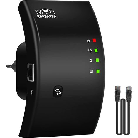 Amplificador de señal Wi-Fi, repetidor Wi-Fi, 300 Mbps, 2.4G, función WPS, puerto LAN, antena integrada, color negro