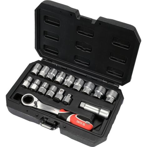 Yato – Coffret cliquet et douilles 17 pièces – Douilles réversibles 1/2'' et 3/8'' – Acier chrome-vanadium – YT38653