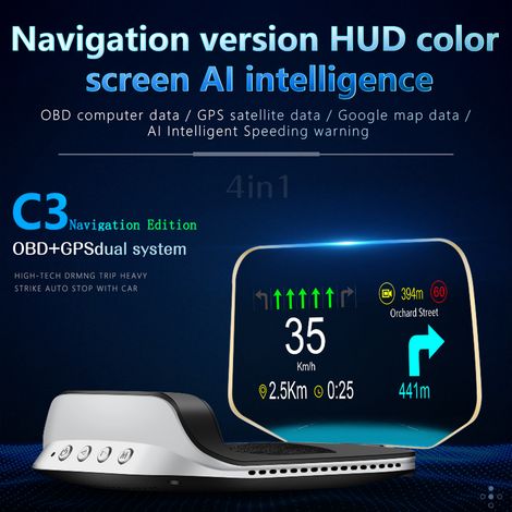 Affichage tête haute (HUD) pour véhicule : un projecteur de vitesse numérique compatible à la fois avec la navigation GPS et les systèmes OBD2. (1/5)