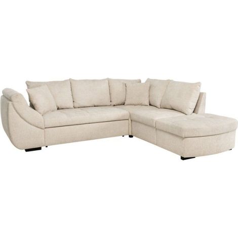 Canapé d'angle convertible réversible - 4 à 5 places - CALVIN - Tissu chenille Perle - Coffre - 257 x 214 x 88 cm (1/5)