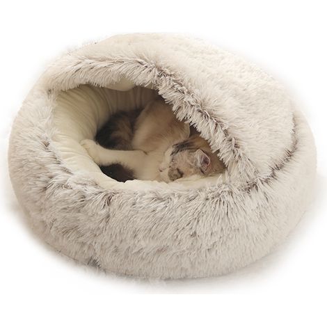 Canapé-lit rond 2 en 1 en peluche pour animaux de compagnie (chat et chien), nid douillet et chaud pour l'hiver, fond antidérapant. (1/5)