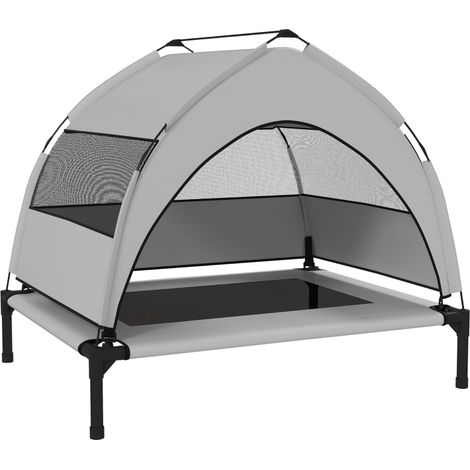 Portable Elevated Dog Bed with Removable Canopy, Cooling Raised Pet Cot for Small Medium Dogs, 76 x 61 x 60 cm