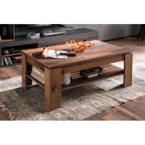 Les Tendances – Table basse fixe mélaminé chêne foncé 110x65x47cm – Étagère intégrée – Fabrication allemande – Garantie 5 ans (1/5)