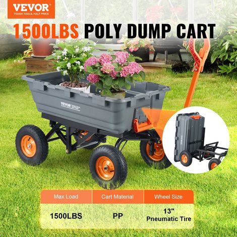 Chariot à benne basculante, capacité de charge 680 kg​, chariot de jardin en polyéthylène robuste avec cadre en acier, poignée conv… (1/5)