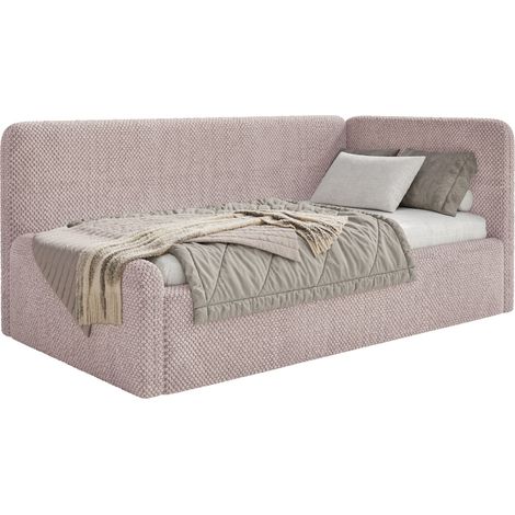 Selsey Fanko – Jugendbett 90x200 cm mit Rausfallschutz, Matratze, Kopfteil rechts, Plüsch, Puderrosa