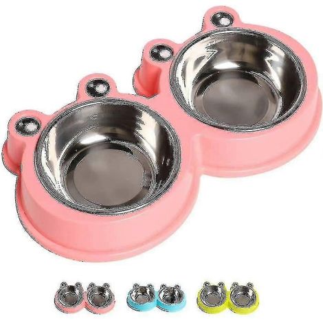 Gamelles doubles pour chiens et chats, en acier inoxydable de qualité supérieure (couleur : rose) (1/5)