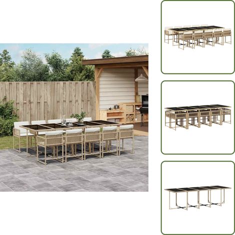 11-tlg. Garten-Essgruppe mit Kissen Beige Poly Rattan - Gartentisch - Esstisch - Gartenmöbel Set - Outdoor Möbel - Terrassenmöbel (1/5)