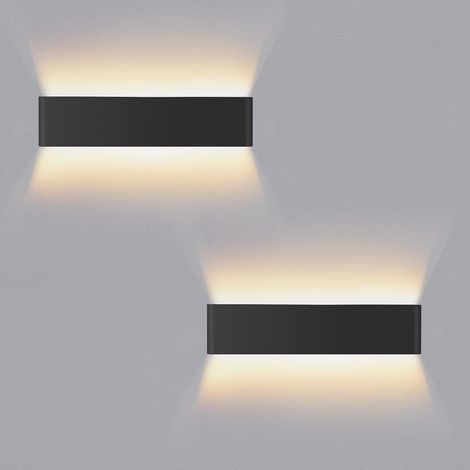 2 Stück Wandlampe Innen Aluminium Wandleuchte, LED Up Down Wand aus Wandleuchten für Schlafzimmer Wohnzimmer Treppenhaus,14W Warmweiß (40cm Schwarz)