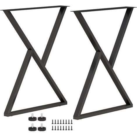 Pieds de table en acier, 60 x 72 cm, lot de 2 pieds de bureau en forme X avec patins réglables et vis, noir (1/5)