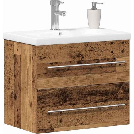 Ensemble de 2 Meubles Vasque de Salle de Bain en Bois Massif Style Rétro Vintage, Console avec Étagère de Rangement, Design Rustique Chaud pour Décoration Intérieure (1/5)