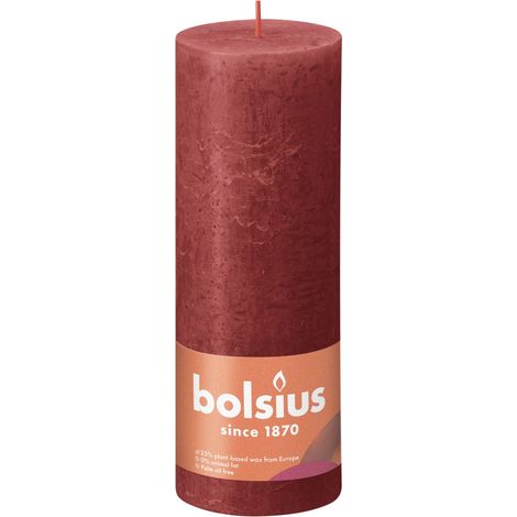 Bolsius Rustik Stumpenkerze zartes rot, Höhe 19 cm, Ø 6,8 cm Stumpen- und Kugelkerzen