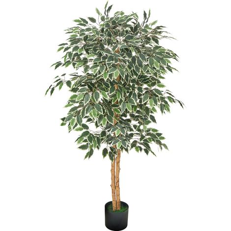 Arbre Ficus Artificiel de 150 cm avec Pot Noir, Plante Fausse Élégante avec Tronc en Bois Naturel et Feuilles Vives pour (1/5)