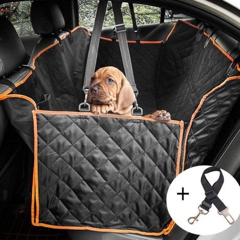 Couverture pour chien TDR pour siège arrière et coffre de voiture - Housse de protection - Tapis pour chien - Couverture pour chien pour siège arrière de voiture - 137 x 147 cm - Noir et orange (1/5)