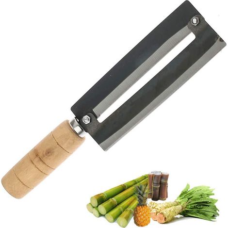 Couteau à éplucher la canne à sucre SUPER ZR, couteau à éplucher l'ananas, couteau à raboter Artifact - Acier à haute teneur en carbone - Manche en bois naturel antidérapant