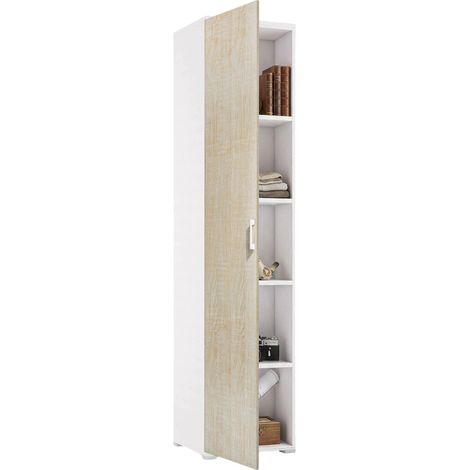 Dmora Armadio multiuso Aquilegia, Mobile lineare a 1 Anta battenti e 4 ripiani regolabili, Mobile a colonna per bagno, 100% Made in Italy, Cm 45x45h195, Rovere e Bianco, con imballo rinforzato