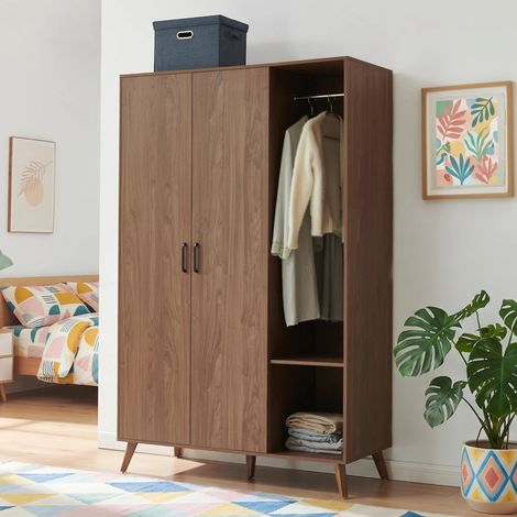 Armadio Guardaroba Norg con 2 Ante e 5 Scomparti 191x120x52 cm - Effetto Noce [en.casa] (1/5)